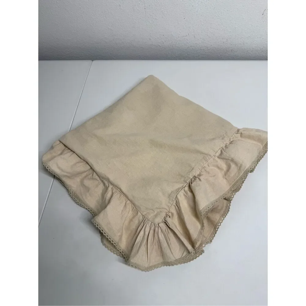 Ralph Lauren Cottage Tan Cotton Blend Pillow Sham Crochet Lace Trim 25”X25”